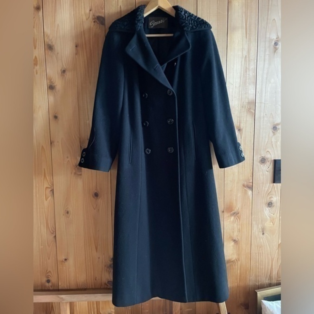 Vintage Curly Lambs Wool Military Riding Coat Full length Merino Wool Scaasi
